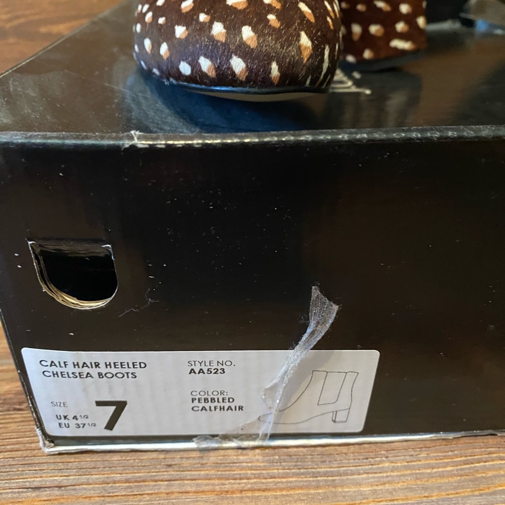 J. Crew Brown and White Patterned Calf Hair Ankle Booties - Picture 2 of 5